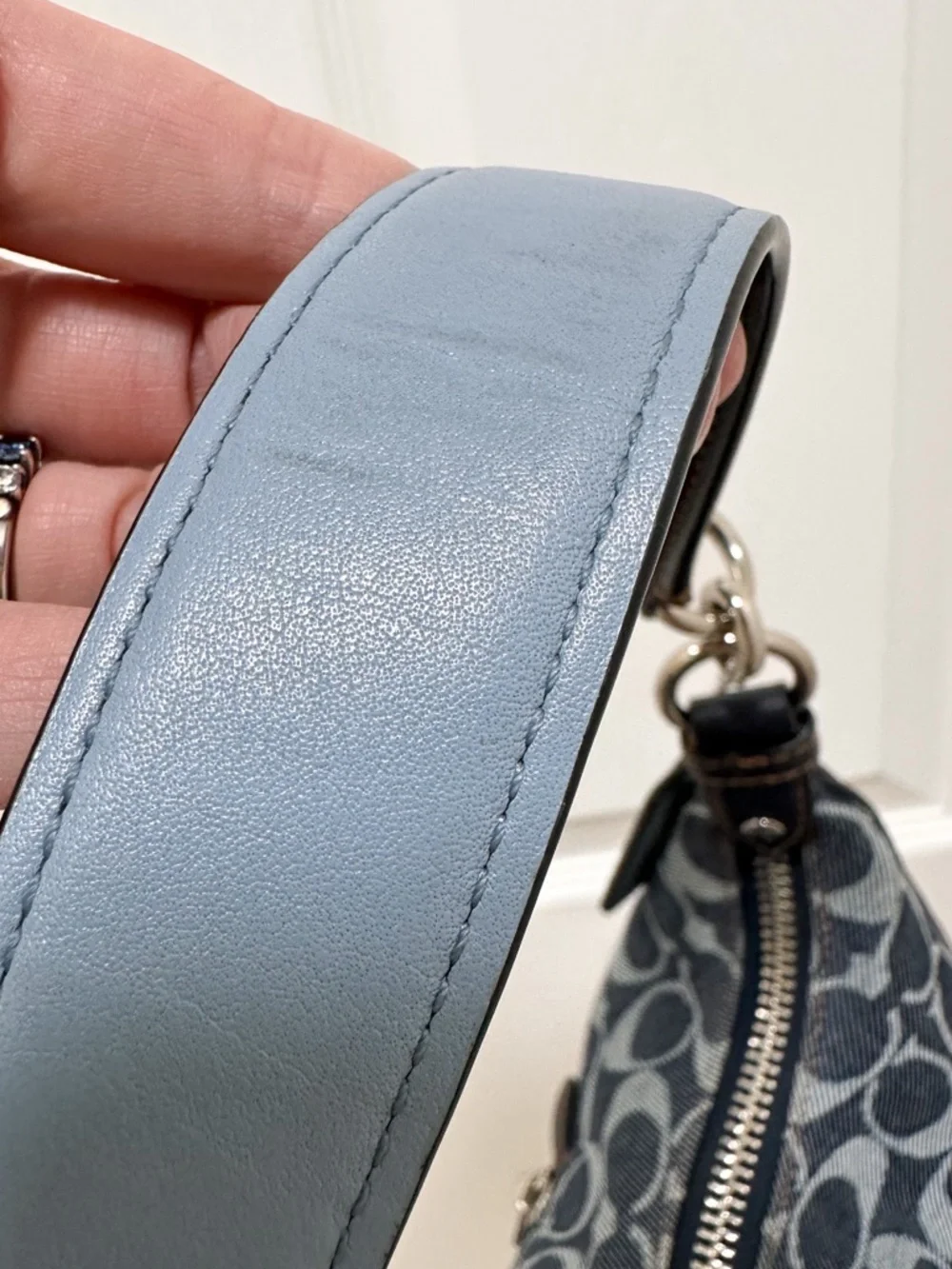 Coach Harley Signature Denim Jacquard Navy Leather Large Hobo